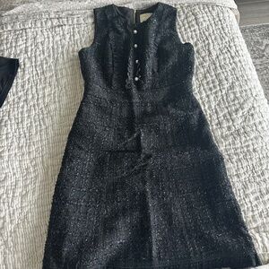 Kate Spade Black Tweed Sleeveless Pearl Button Dress